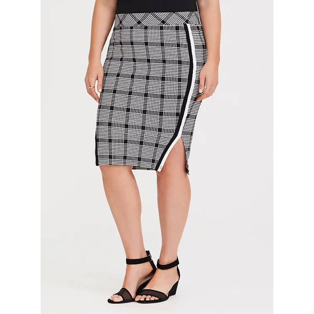 Torrid Black Plaid Premium Ponte Pencil Skirt 2 Black
